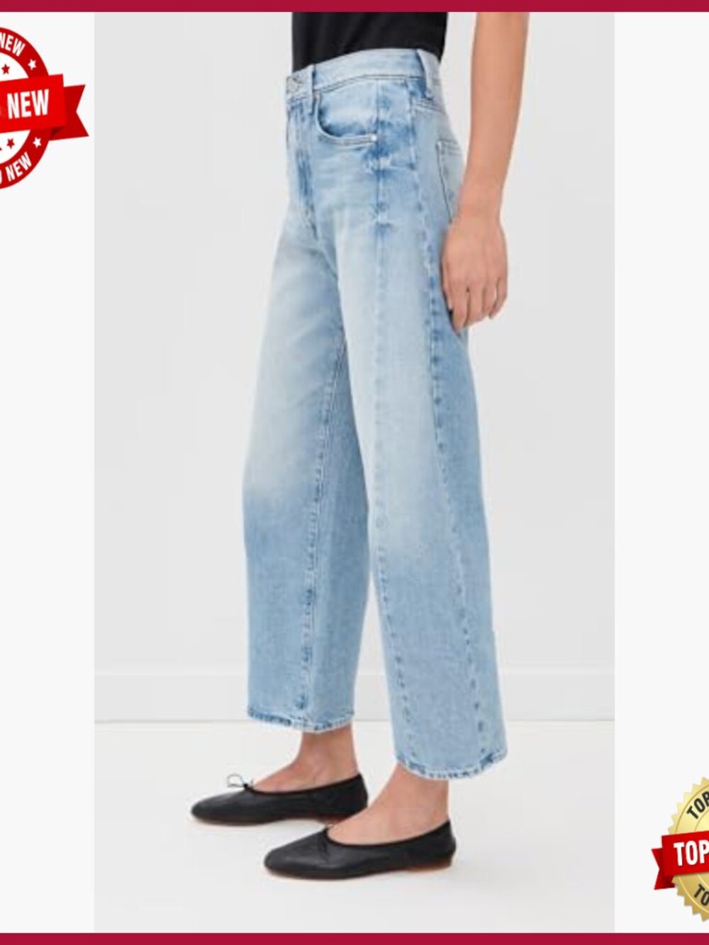 High Rise Cropped Wide Leg Ankle Jeans Non-Stretch Denim - Picture 3 of 6